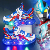 ABC KARUN带灯奥特曼儿童运动鞋男2025秋冬网面皮面加绒男童鞋中小童跑步鞋 蓝色【皮面单鞋】 27 内长16.8厘米