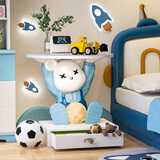 初见暴力熊床头柜孩子房家用卧室多功能家居装饰品创意实用智能床边柜 【蓝】背带熊床头柜+抽屉