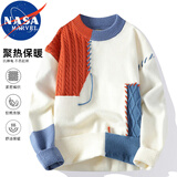 NASA MARVEL针织衫秋冬季百搭休闲圆领潮流毛衣保暖情侣针织衫上衣 橘色 3XL