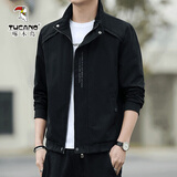 啄木鸟外套男士夹克春秋季新款商务休闲风工装茄克衫免烫抗皱立领上衣服 2110黑色 XL (建议115-133斤)