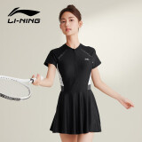 李宁（LI-NING）泳衣女连体裙式游泳衣遮肚显瘦抗氯速干温泉泳装546 黑色 M 