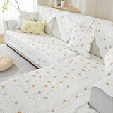 四季通用纯棉沙发垫简约现代全棉布艺坐垫加厚沙发套罩巾正反两用 小梅花--米白色（双面可用） 70cm*70cm