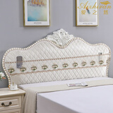 爱之然床头罩保护套定做新款欧式弧形床头罩全包床头半圆加厚防尘保护罩 天鹅绒米白 爱莎边（顶部露出） 【定制】床头长120 高70cm