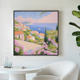 盈浩简约风客厅装饰画浪漫小镇手绘油画高级感餐厅沙发背景墙挂画