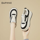 DAPHNE达芙妮小白鞋女新款女鞋运动鞋厚底增高松糕休闲板鞋春款学生鞋子 米黑色 单层 跟高7cm（春秋款） 38 (240mm) 标准码