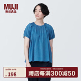 无印良品（MUJI） 女式 强捻短袖罩衫女装衬衫衬衣内搭夏季款纯棉全棉上衣BC2J8C4S 蓝色 S 155/80A