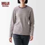 无印良品（MUJI）女式 双罗纹编织圆领长袖T恤打底衫上衣内搭 秋冬款 BBC32A3A 深灰色条纹 L 165/88A