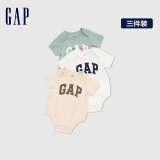 Gap婴儿春季LOGO纯棉连体衣儿童装404329开裆裤三件装 多色组合 90cm(18-24月)亚洲尺码