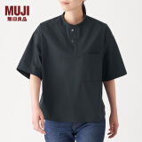 无印良品 MUJI 女式 棉混弹力 短袖罩衫 T恤 女夏季BCA08A0S 黑色 XS-S