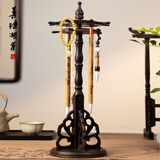 善琏湖笔 圆盘笔架13针 毛笔架毛笔挂鸡翅木圆盘实木笔挂 双层可转动简约复古文房四宝书法用品13挂毛笔架