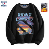 GENIOLAMODE卫衣男士秋冬季圆领时尚简约字母涂鸦百搭印花青年衣服 黑色 3XL