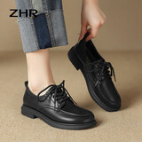 ZHR单鞋女春秋英伦风粗跟乐福鞋女复古圆头通勤女鞋 BK86 黑色 37 