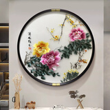摆福百利苏绣客厅玄关装饰画圆形壁画新中式高档背景墙餐厅挂画精品刺绣 精品刺绣  清风雅玉 60*60实木边框