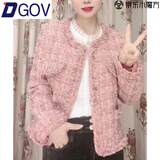 DGOV夹棉加厚粉色小香风外套女秋季新款女士轻奢感显瘦粗花呢上衣 粉色 XL 【115-130斤】