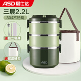 爱仕达（ASD） 保温饭盒不锈钢分层大容量成人多层便携学生便当盒 绿色2.2L三层饭盒+保温袋+餐具