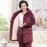 韩悦琦中老年睡衣女冬季妈妈加绒加厚夹棉袄老人冬天可外穿厚棉服家居服 ZZ 25108藕紫（中长连帽主图款） XL （建议115-130斤）