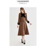 LULUALWAYS我爱露露24冬季新款优雅通勤小香风丝绒蝴蝶结短款外套 卡其色 M