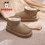 巴布豆童鞋中大童冬季保暖雪地靴新款女童加绒加厚靴子软底儿童棉靴 桔棕 35 适合脚长21.0cm