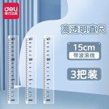 得力透明直尺长直尺小学生尺子波浪尺考试绘画制图塑料尺绘图尺大数字刻度尺易读取多功能格尺 【3把装】波浪直尺15cm