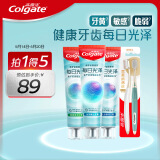 高露洁（Colgate）每日光泽牙膏160g*3+宽头护龈软毛牙刷2支美白抗敏