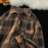 Foss Phil格子衬衫男女秋冬季宽松痞帅衬衣cityboy长袖外套FPCS13咖啡格L