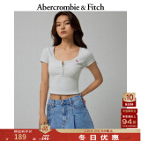 ABERCROMBIE & FITCH女装 24夏款圆领上衣经典小麋鹿亨利式辣妹短袖T恤 358101-1 浅灰色 XL (170/112A)