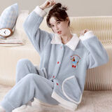 雅鹿睡衣女秋冬季珊瑚绒加厚加绒女士睡衣冬天保暖法兰绒家居服套装 NSJLY-215蓝色腊肠小狗 L 【建议100-120斤】