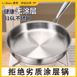 韩笑316不锈钢平底锅无涂层不粘锅家用电磁炉燃气灶烙饼煎蛋牛排煎锅 【带盖】无涂层平底锅 24cm