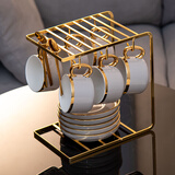 SUCCOHOMEWARE 欧式咖啡杯套装高档陶瓷杯礼盒装带托盘轻奢办公室家用下午茶杯 灰色大金六杯碟勺+金U架-礼盒装