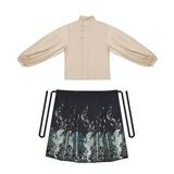 织造司青羽织造司原创明制汉服半高领衬衫上衣仿妆花马面裙套装2024新款 两件套(杏色半高领+青羽马面裙) L