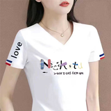 清仓捡漏尾单大牌剪标短袖女t恤夏宽松v领上衣正肩体恤半袖 45黑字白色【中】可爱字母 L 建议100-115斤