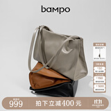 半坡饰族（bampo）女包包新款福瑞方方包头层牛皮大容量轻奢单肩斜挎包礼物女友 杏子灰【无葫芦简约风】