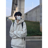 棉致美式连帽卫衣男春秋冬季新款宽松加绒加厚外套男潮流纽扣休闲上衣 E08浅灰色【高品质】32 XL 120-140斤