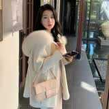 傲列山野玫瑰2025斗蓬式双面羊绒大衣狐狸毛领女中长款毛呢外套小个子 奶白色 S
