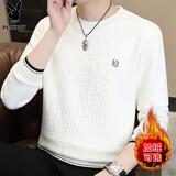 花花公子（PLAYBOY）长袖t恤男秋冬款2025新款休闲圆领加绒卫衣男士潮流韩版保暖上衣 白色 M