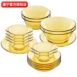 康宁餐具 16头琥珀色餐具套装耐热玻璃餐具 玻璃碗双耳碗盘子碗碟套装 百丽餐具 16头