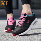 361°女鞋运动鞋秋冬季新款学生初中网皮面防水气垫跑步鞋轻便休闲鞋子 黑色/杜鹃粉/革面 37