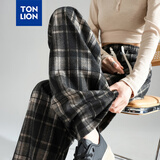 唐狮（TonLion）2026新款女休闲裤流行百搭直筒阔腿黑色显瘦格子长裤