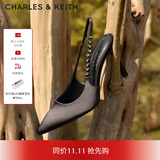CHARLES&KEITH质感链条尖头高跟凉鞋子女鞋生日礼物送女友CK1-60280377 Black黑色 36 (230)