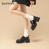 达芙妮厚底乐福鞋女2025春秋新款英伦风jk小皮鞋女黑色粗跟蝴蝶亮面单鞋 亮黑色【酒醉小蝴蝶跟高5.6CM】 37