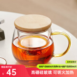 忆壶茶（YI HU TEA）茶杯玻璃茶具加厚喝水杯子茶水分离杯带过滤耐高温男女泡茶马克杯 【升级大容量】黄把550ml