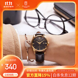 ROCOS品牌简约气质复古时尚女士手表女表防水皮带石英表女表礼物送女友 金壳黑面黑带 【雷克斯手表】