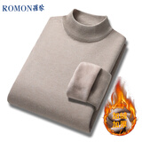 罗蒙（ROMON）男士半高领套头毛衣加绒加厚打底针织衫休闲上衣外套男卡其色XL