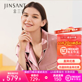 金三塔真丝睡衣女100%桑蚕丝外穿丝滑亲肤两件套睡裤居家服礼物 19姆米胭脂红 XL
