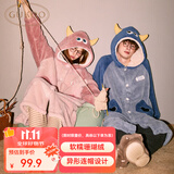 果壳（Gukoo）情侣睡衣冬款毛绒女家居服保暖连帽卡通睡袍男 天堂粉睡袍女 M