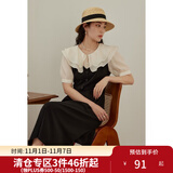 独束大码女装【双色可选】法式茶歇娃娃领连衣裙女夏装微胖mm裙子 芝麻黑 M （尺码：1） 拍前和客服确认尺码