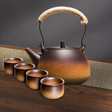 容山堂粗陶茶壶煮茶器茶具套装泡茶壶烧水壶电陶炉围炉煮茶碳炉酒精炉 粗陶直钮烧水壶品茗杯套装-1