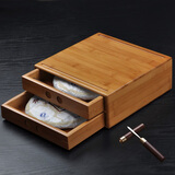 锦格普洱茶盒竹制分茶盘黑茶开茶盘茶针茶刀茶道零配单层开赏茶盘空盒 本色两层竹茶盒（+檀木茶刀）