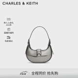 CHARLES&KEITH三角扣新月包腋下包单肩包包女包生日礼物女CK2-50271205 Pewter锡灰色 S