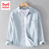 猫人（MiiOW）男士长袖衬衫休闲宽松春夏季纯棉衬衣外套潮流日系工装秋款上衣服 浅蓝 L